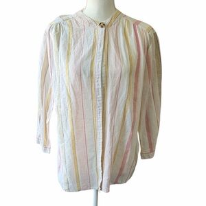 Linen Blend Striped Button-Up Blouse size large